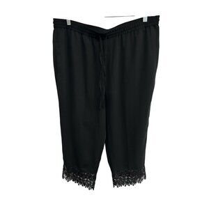 Kate & Mallory Lace Trim Cropped Pants Black Sz XL Drawstring Elastic Waist Chic